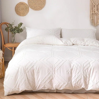3PCS/set Khaki Tufted Duvet Cover Set Line Comforter Cover Geometric Bed Set Lightweight Down Bedding Set for All Season
