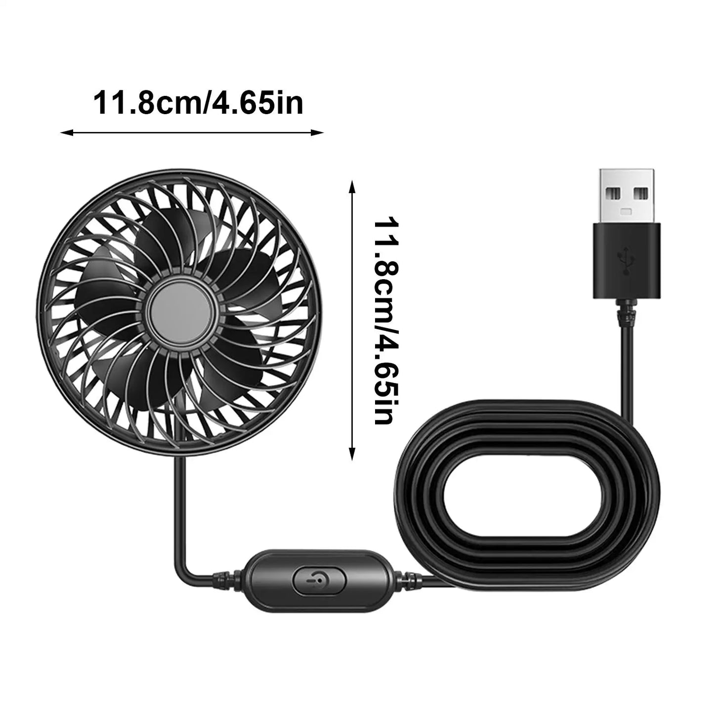 Fan For Car Portable Mini Plug And Play 3 Speeds 5V Portable Fan For Car For Truck RV Vehicle Trucks Boat Golf Plane Airplane