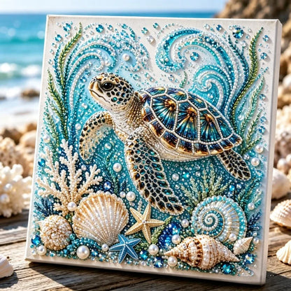 DIY Pearl Bead Embroidery Painting,Ocean Marine Animals Whale Turtle Dolphin Underwater Bead Art, Coastal Nautical Wall Decor