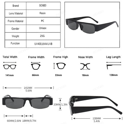 SO&EI New Small Rectangle Women Sunglasses Vintage Clear Lens Men Half Frame Eyewear Shades UV400