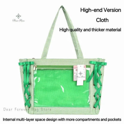 Japanese Sweet Women Ribbon Ita Bag Cute Lolita Girl Transparent Handbags Fashion Large Capacity Tote Bag Aesthetic Shoulder Bag
