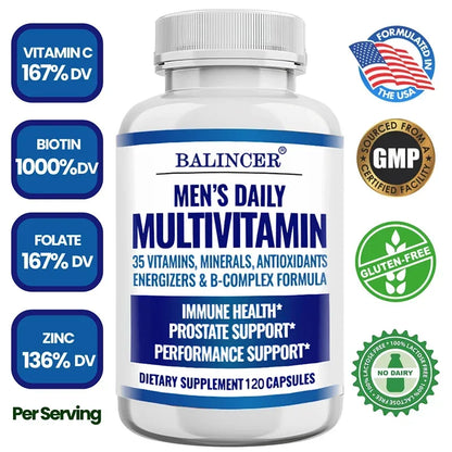 Men's Multivitamin - Contains vitamins B12, B6, zinc and selenium to support coordination, heart, immunity and prostate health