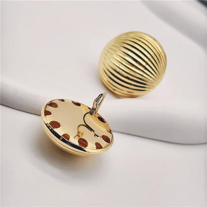 3.5 Cm Big Ball No Pierced Earclips Fashion Temperament Gold Plated Exaggerated Striped Round Clip Earrings for Women Party