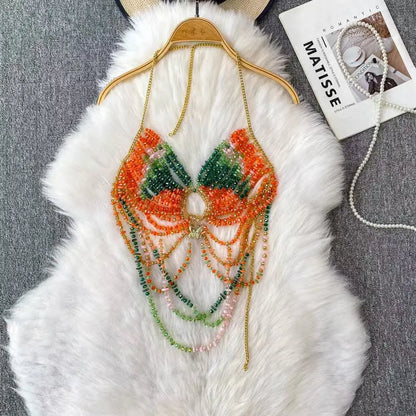 2025 New Women's Necklace Beaded Vest Hollow Out Top Jewelry Exaggerated Pearls Neck Bra Fashion Bra Women's Club Carnival