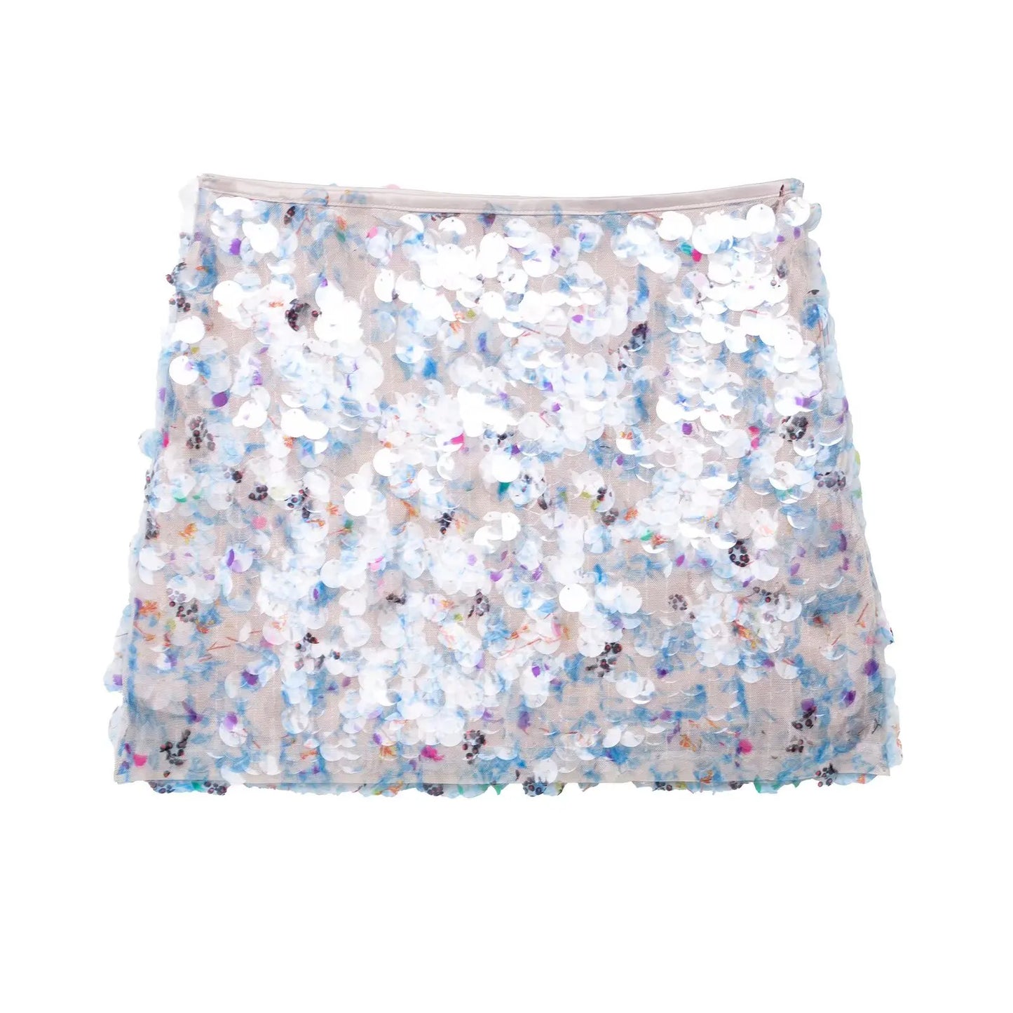 HH Women Fashion Shinny Sequin Mini Skirts Side Zipper High Waist A Line Skirt Summer Woman Elegant Club Party Sexy Lady Skirts