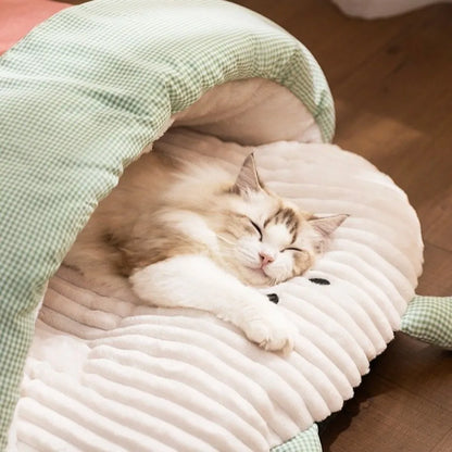 Pet Bed Cartoon 3D Cat Sleeping Bag Semi-enclosed Comfortable Tunnel Cat Nest Soft Warm Cat Mattresses Winter