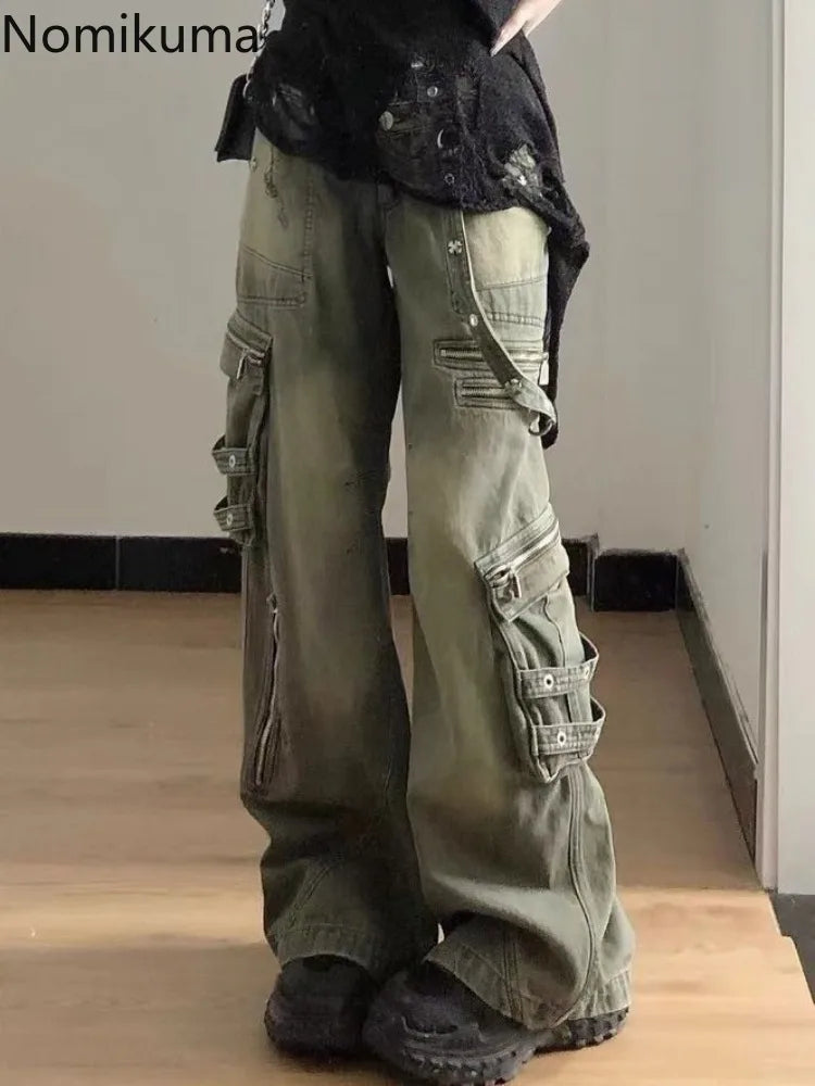 Vintage Cargo Pants for Women Streetwear Harajuku Y2k Jeans 2025 New Bottoms Pantalon Femme Casual Fashion Loose Denim Trousers