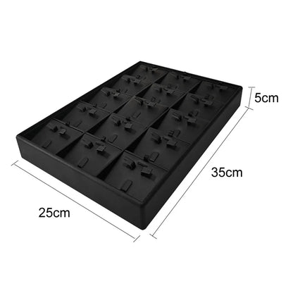 Stackable Leather Ring & Earring Tray - 25x20cm Black White Storage Box with Lid - Jewelry Organizer