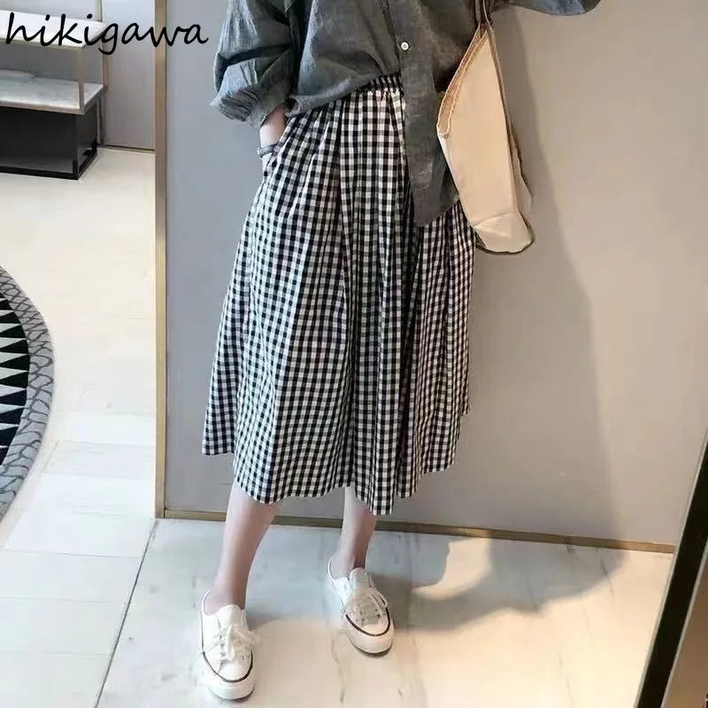 Plaid Skirt Women's Clothing High Waist Big Swing Japanese Jupe 2025 Faldas Mujer De Moda Vintage Saia Fashion Korean Skirts