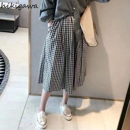 Plaid Skirt Women's Clothing High Waist Big Swing Japanese Jupe 2025 Faldas Mujer De Moda Vintage Saia Fashion Korean Skirts