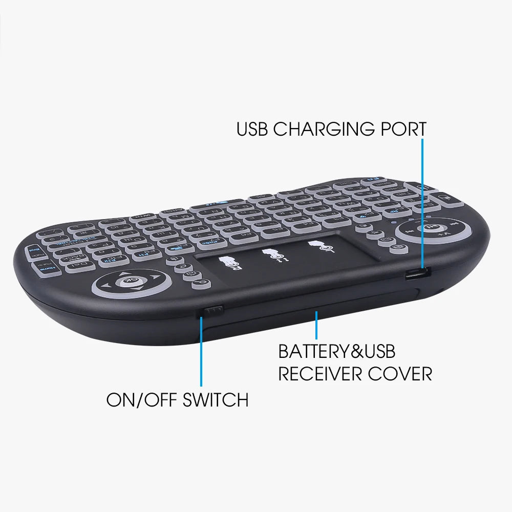I8 Mini Wireless Keyboard RGB Backlit 2.4GHz Air Mouse English Russian Keyboard with Touchpad Handheld for Android TV BOX