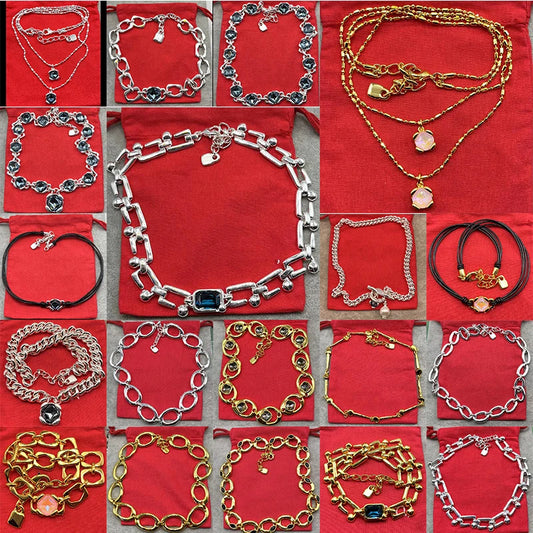 Jewelry Handmade Se . Necklaces and bracelets in gold/silver tones with crystal pendants and chain designs.