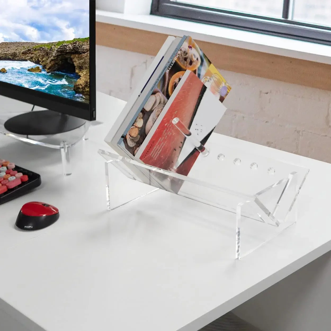 Acrylic Desktop Bookcase Book Storage Organizer Shelf Bookshelves Clear Modern Tabletop book magazine Rack for Office Home