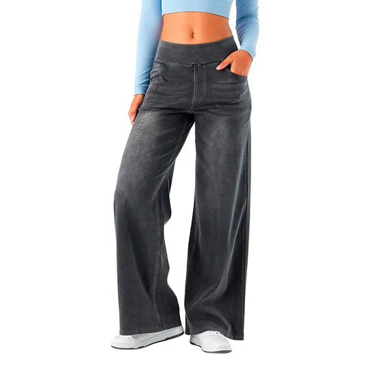 Women Jeans Denim Pant Wide Leg Long Pants Y2k Streetwear Elastic Waist Straight Trousers Elegant Mom Jeans Temperament Casual