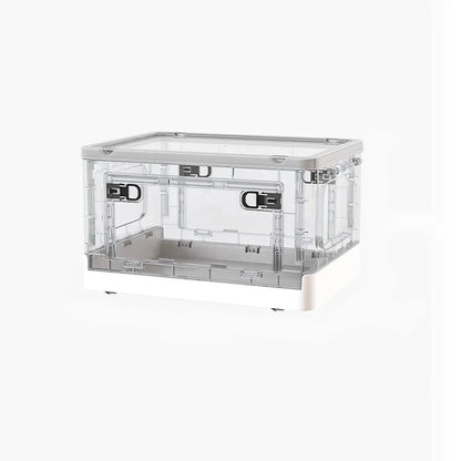 Collapsible Storage Bins With 3 Side Doors Clear Plastic Folding Storage Boxes With Lid Home Office Organization
