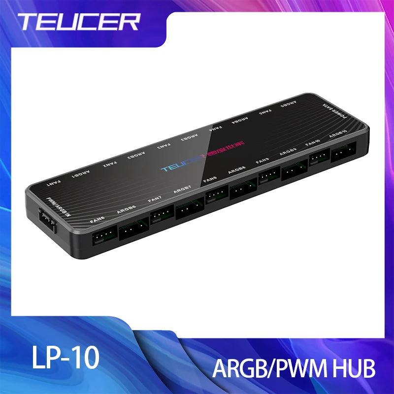TEUCER  LP-10 ARGB/PWM HUB SATA Power Interface 5 Ports 5V 3pin ARGB and 5 Ports 4pin PWM HUB Fan 2 in 1 HUB Adapter