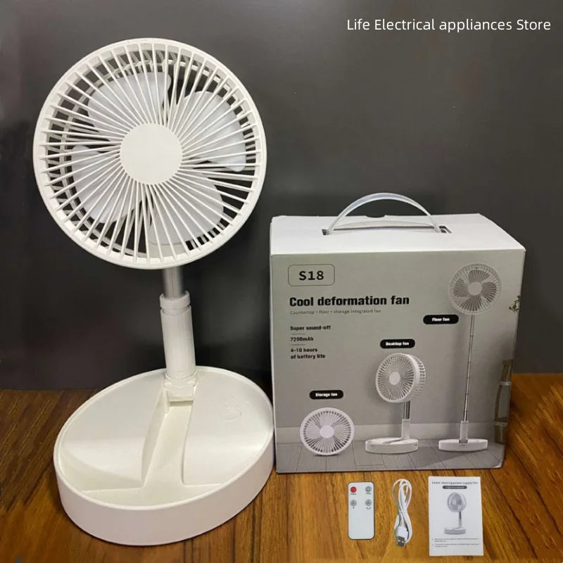Portable Electric Fan Desktop Fan USB Charging Type 7200mAh Lithium Battery Foldable Telescopic Remote Control Outdoor Camping