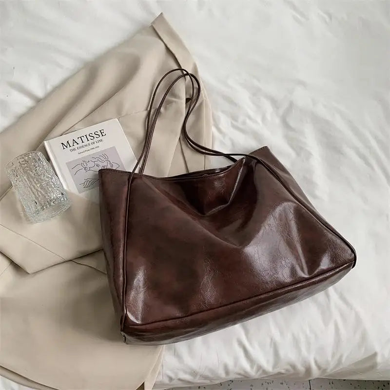 Women Tote Bag Fashion Underarm Pouch Large Capacity Soft Pu Leather Shoulder Bag Retro Crossbody Bag Casual Portable BucketBags