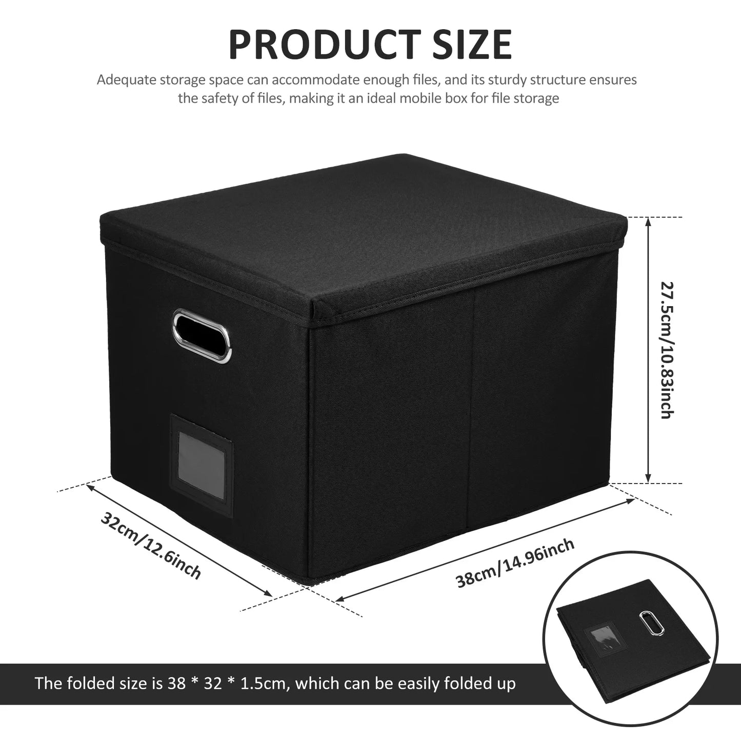 Folding File Storage Box Hanging File Filing Box with Label Slot Fabric Folder Organizer Box Portable Organizer Box with Lid