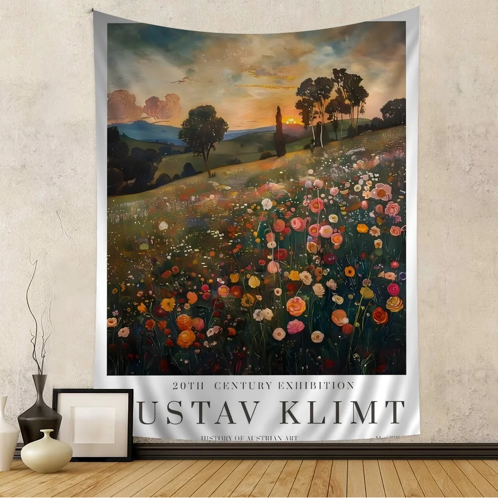 Gustav Klimt Flower Garden Sunflowers Cartoon Tapestry Art Science Fiction Room Home Decor Art Home Decor