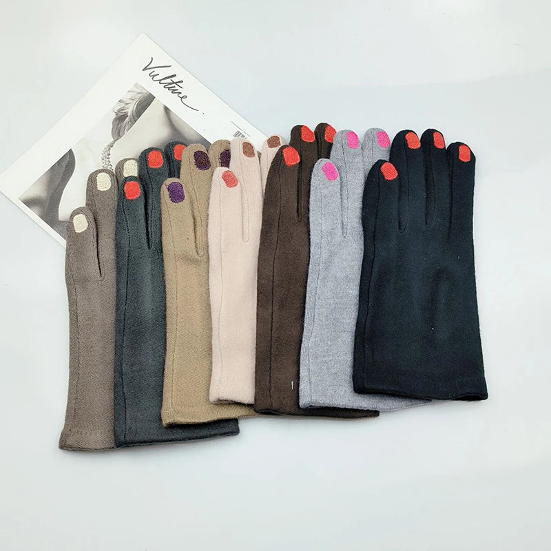 Women Creative Nail Polish Embroidery Gloves Grace Lady Fashion Vintage Driving Full Finger Mittens Girl Touch Screen Warm T124A