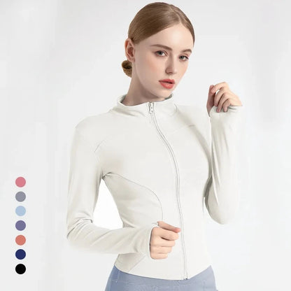 New Jacket Women Yoga Wear Ladies Coat Round High Elasticloose Exercise Yoga Fitness Long Sleevestand-up Collar Yoga Tops Thin