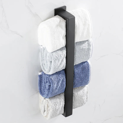 Black Stainless Steel Towel Holder No Drill Wall Shower Towel Shelf Kitchen Towel Hanger Rail Bathroom Towel Rack Self Adhesive