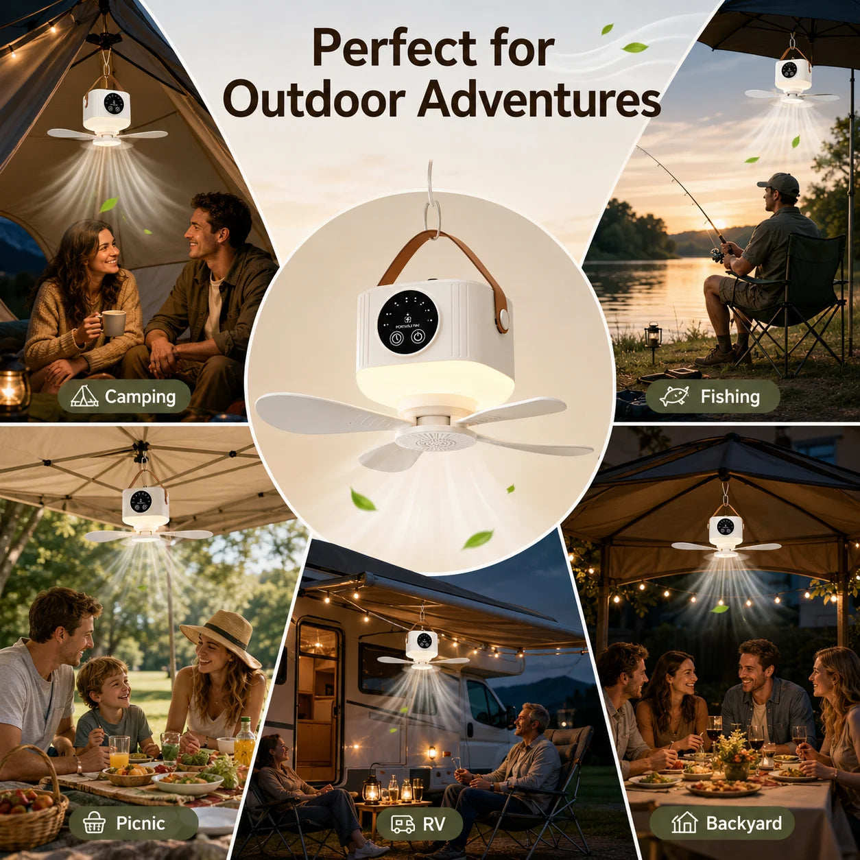 2026 New Portable Rechargeable Ceiling Fan Wireless USB Hanging Fan for Student Dorm Bed Outdoor Camping