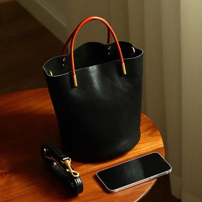 Women's Bag Japanese Green Bucket Bag Fashion Handbag Simple Versatile Pu Leather Trendy New Exquisite Hardware Zipper Handbag