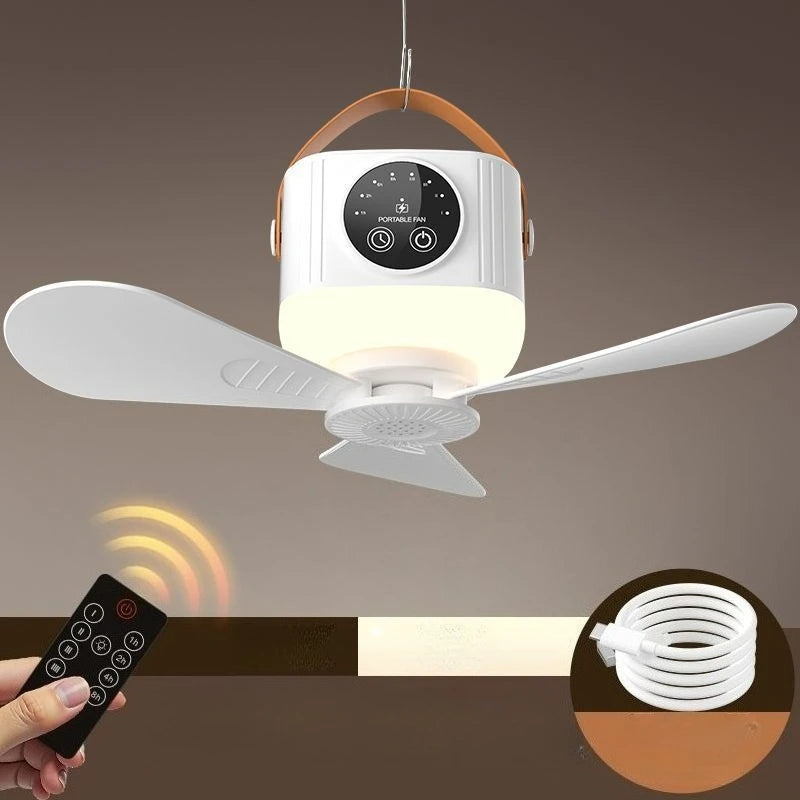 2026 New Portable Rechargeable Ceiling Fan Wireless USB Hanging Fan for Student Dorm Bed Outdoor Camping