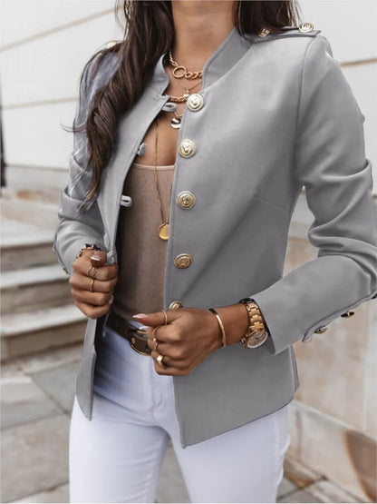 Autumn Winter Long Sleeved Slim Blazers Women Elegant Solid Casual Button Fashion Blazer Tops Short Coats Lady Streetwear