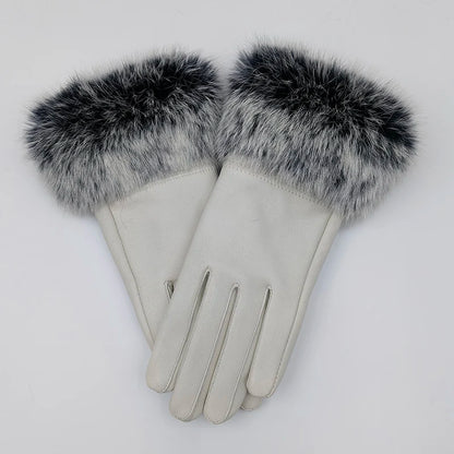 2025 Women Winter Warm Genuine Sheep Leather Glove With Real Fur Trimming Female Warm Real Leather Fur High Quality Mittens