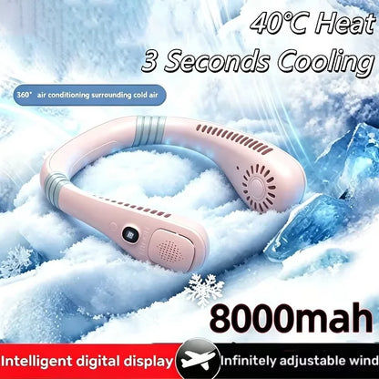 Lenovo 2027 New  Mini Ultra Long Life Neck Bladeless Fan Portable Lazy Silent Fan Usb Charging Student Sports Office