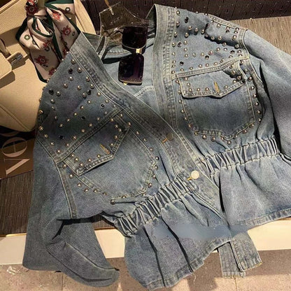 Vintage Loose Casual V Neck Women Denim Coat Simple Spring Autumn 2026 New All Match Women Jean Jackets Korean Style Chic Tops