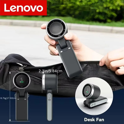 Lenovo Folding Handheld Fan 3-in-1 Fan 3600mAh Type-C Charge Ports Portable Desktop 5level Adjustment Electric Fan With Lanyard