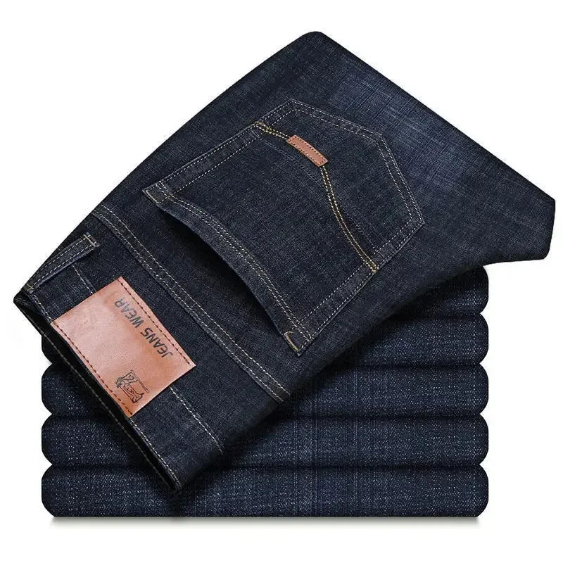 2024 NEW Men's Fashion Business Jeans Classic Style Casual Stretch Slim Jean Pants Male Brand Denim Trousers Black Blue