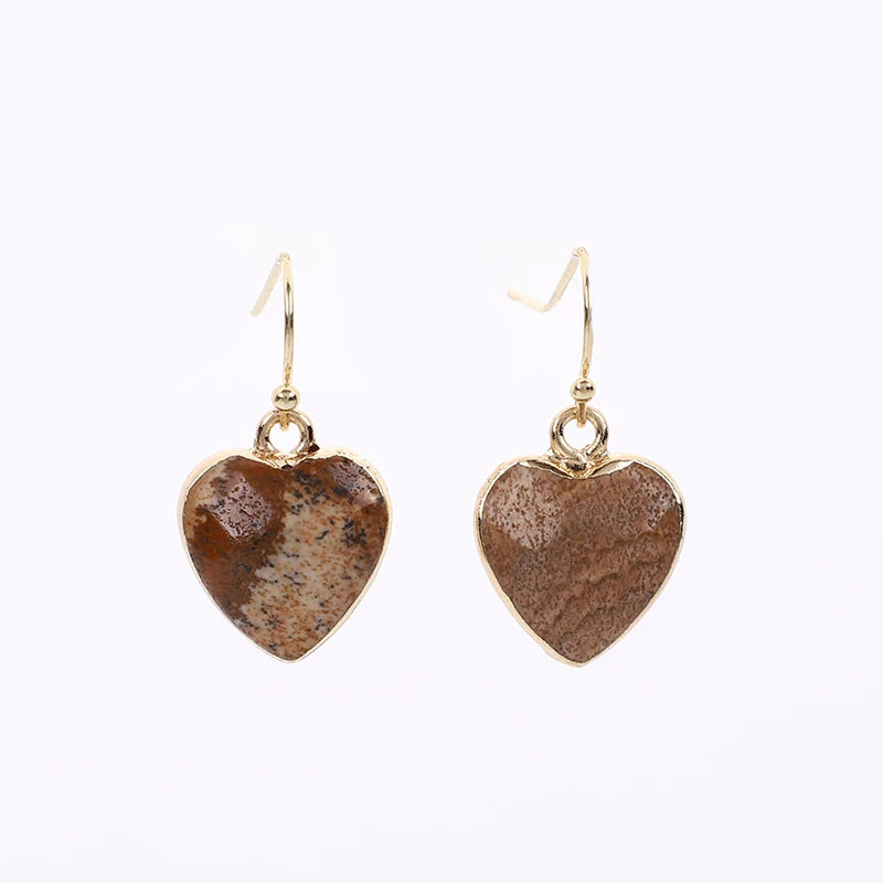 Peach Heart Earrings Natural Stone Earrings Women's Heart Gold Plated Edging Jade Earrings Gifts
