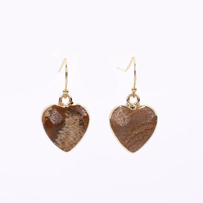 Peach Heart Earrings Natural Stone Earrings Women's Heart Gold Plated Edging Jade Earrings Gifts