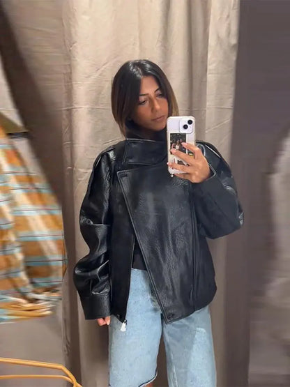 Fashion Leather Women's Jacket Y2k Street Single-breasted High Neck Female Coats 2026 Spring Black Pu Long Sleeve Lady Jackets