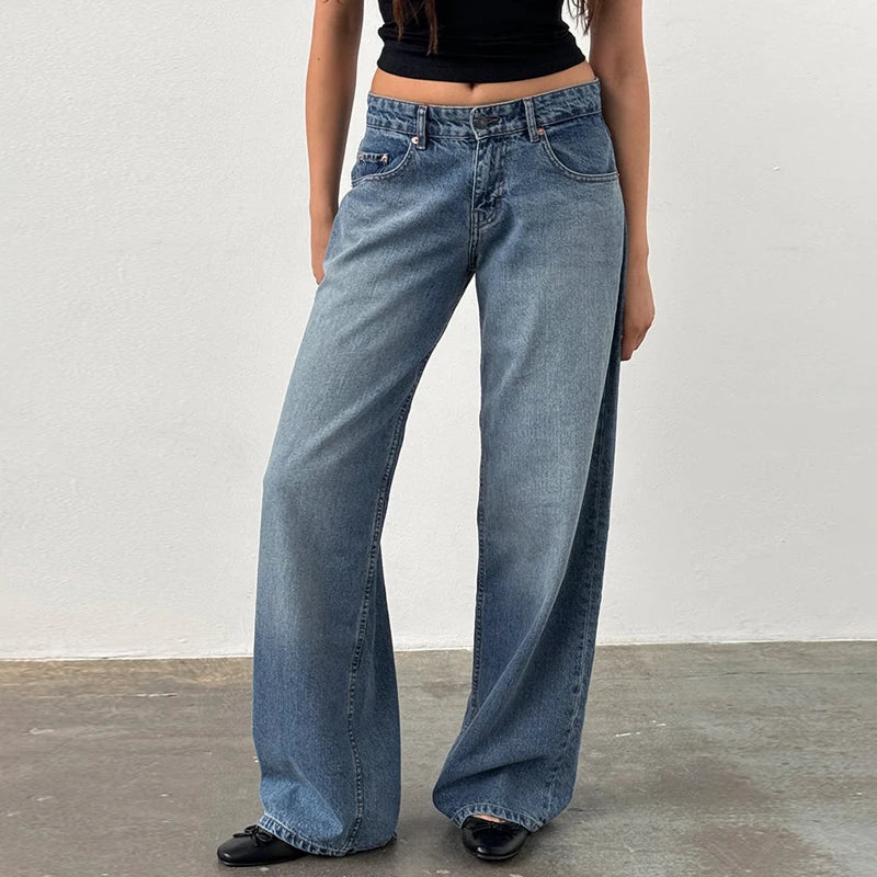 Maemukilabe Women Y2K Aesthetic Low Rise Baggy Jeans Loose Fit Boyfriend Straight Wide Leg Denim Pants Trendy Stretch Trousers