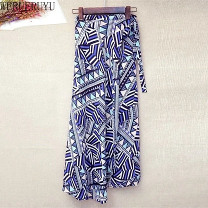 WERUERUYU Wrap Skirts Women Casual Chiffon Tie-Waist Ruffle Wide Leg Loose