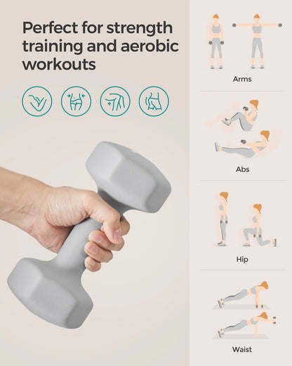 SONGMICS Set of 2 Neoprene Hex Dumbbells, 2 x 5 kg, with Dumbbells Bars, Home Training, Grey