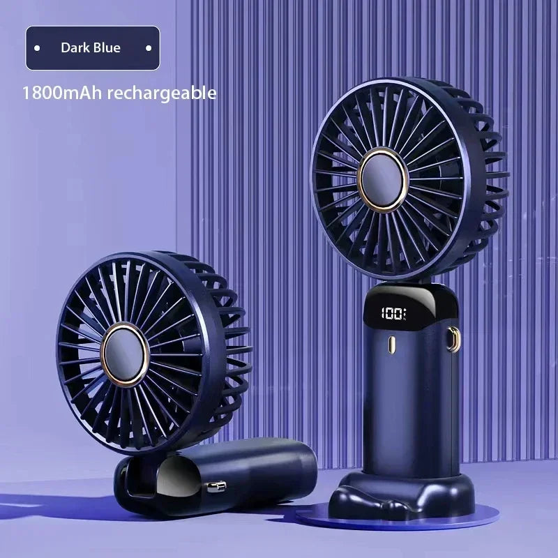 Portable Handheld Fan with Digital Display, 5-Speed USB Rechargeable Mini Fan, Ultra Quiet Personal Fan with Lanyard & Bas