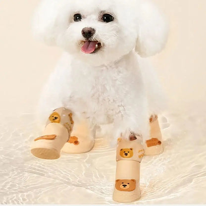 4Pcs/Set Pet Silicone Rain Boot Cartoon Cute Pet Rain Boot Waterproof Dog Shoe Foot Cover Outdoor Pet Paw Protector Pet Supplies