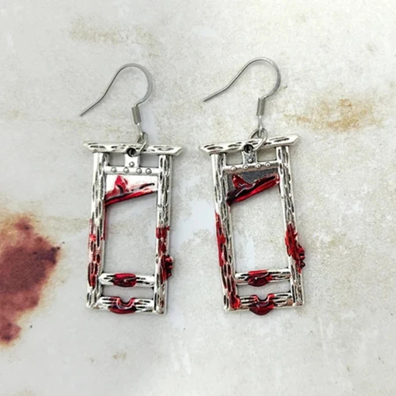 BLOODY GUILLOTINE EARRINGS – Weapon Earrings, Bloody Earrings, Gothic Earrings, Gore Jewellery, Spooky Jewellery, Halloween