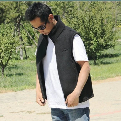 Men's Embroidery Vest Waistcoat Standing Collar Double-sided Fleece Warm Sleeveless Pocket Vest Outdoor Windproof Mens Jacket