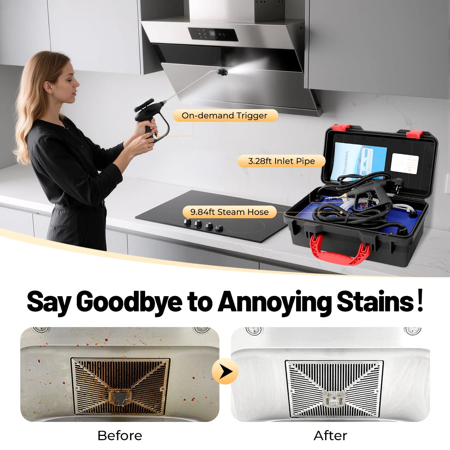 3000W Portable steam cleaner Wet & Dry 3-5bar High Pressure Steam Cleaner Air Conditioner Kitchen Hood Car Cleaning Machine