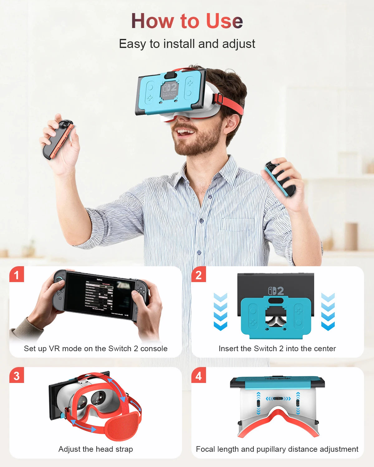 Switch 2 Virtual Reality VR Glasses with Adjustable HD Lenses and Comfortable Head Strap, Labo VR Kit  for Switch 2