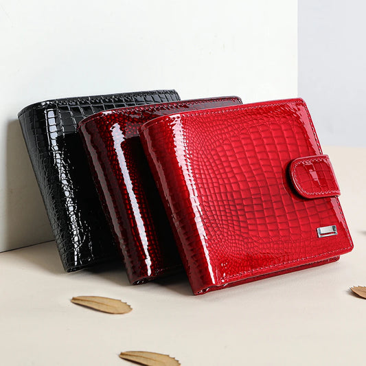 WESTAL Leather Wallet Short Fashion Large Capacity Patent Leather Wallet Multi-Functional Two-Fold Women's Wallet