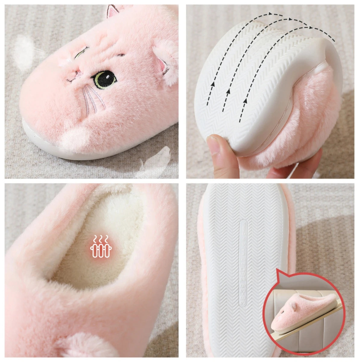 Winter Warm Slipper Women House Fuzzy Cat Cartoon Fur Plush Indoor Lazy Female Thermal Home Shoe Furry Funny Flat flip flop